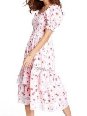 Loveshack Fancy for Target CosetteWhite Floral Tiered Puff Sleeve Midi Dress SzM